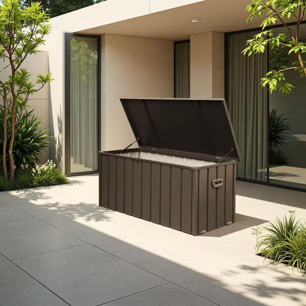 100 Gal. Dark Brown Outdoor Storage Deck Box Waterproof, Large Patio Storage Bin