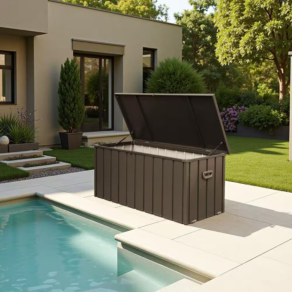 100 Gal. Dark Brown Outdoor Storage Deck Box Waterproof, Large Patio Storage Bin
