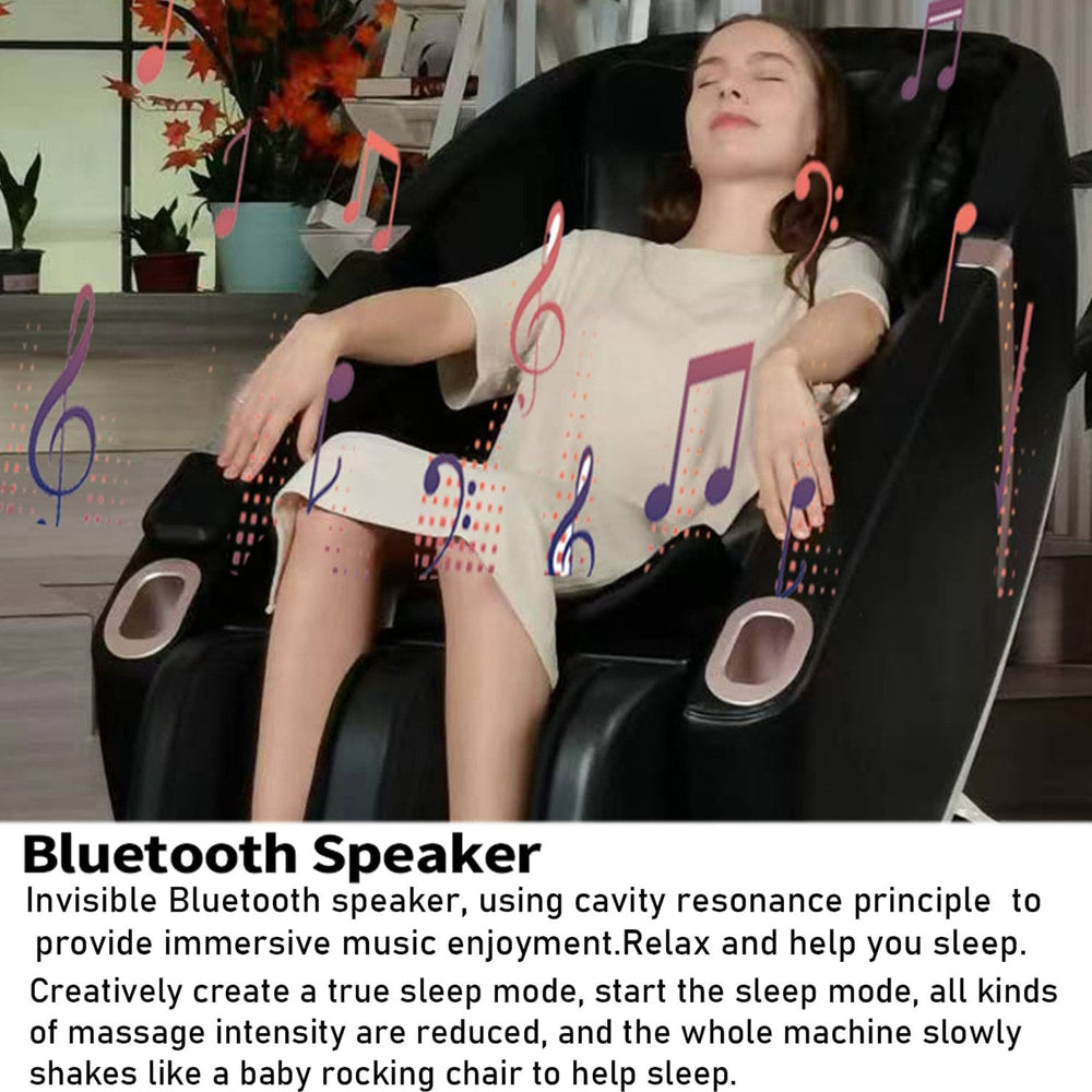 Space Saver Design Zero Gravity Multifunction Massage Chair with SL Type Pulley Guide, Durable Leather, 2D Motor, Black PU