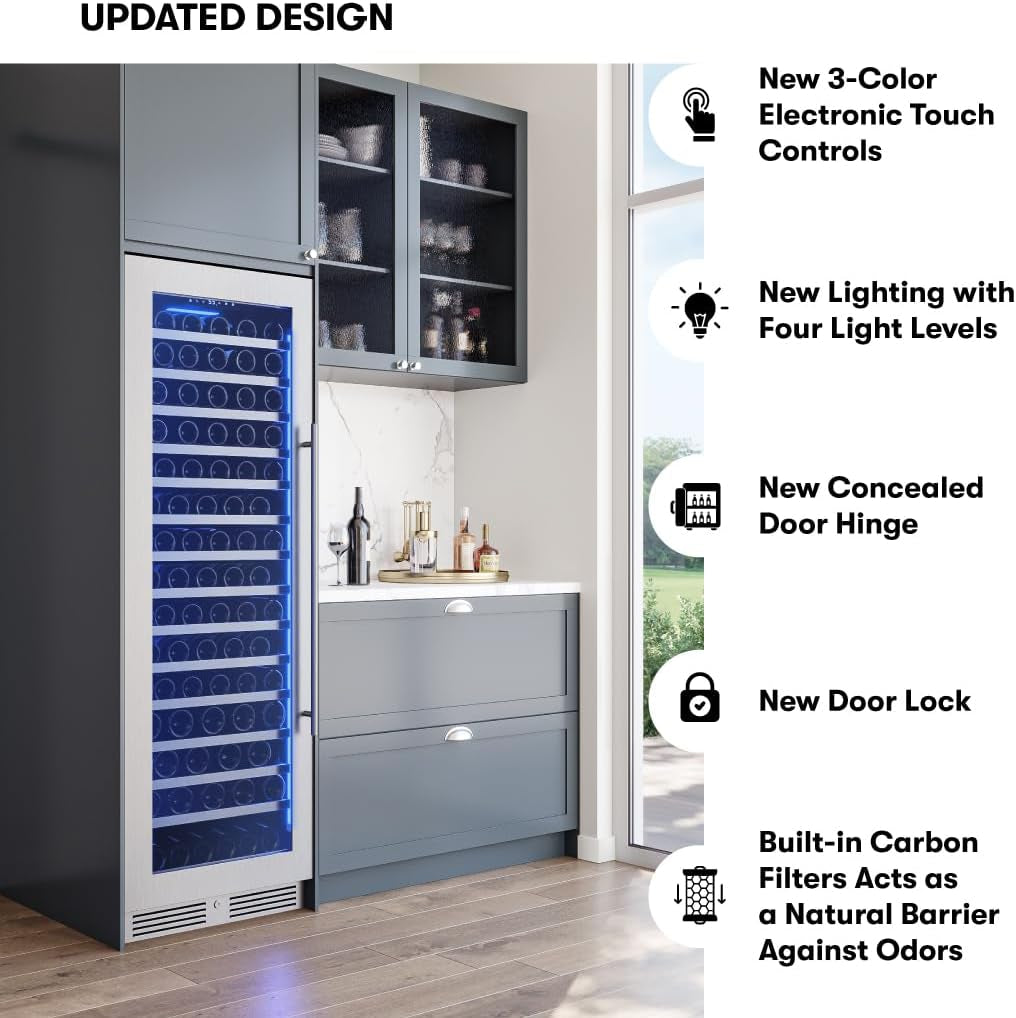 Presrv 24 Inch Wine Fridge Full Size Single Zone - Tall Wine Cooler Cellars Large Cabinet Wine Refrigerator Home Bar Chiller Freestanding with Glass Door for 148 Bottles 750Ml