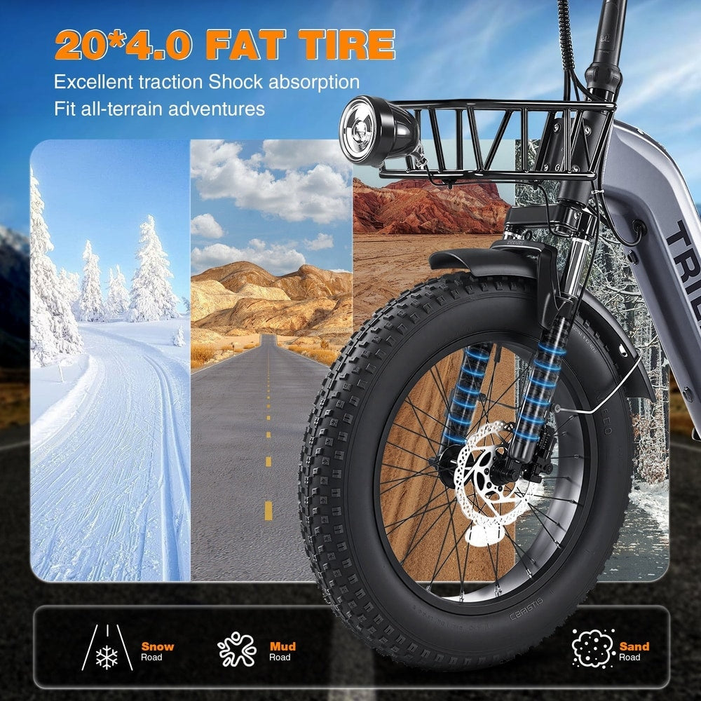 Electric Tricycle Fat Tire 20 In 7-Speed Aluminum Gray 275 LB 50 Mile Range