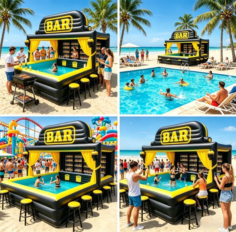 PVC Portable Inflatable Pool Bar Adults Outdoor Yard Party Water Pool Inflatable Bar Tent Blow up Pub Platform Customed 4M5M6M