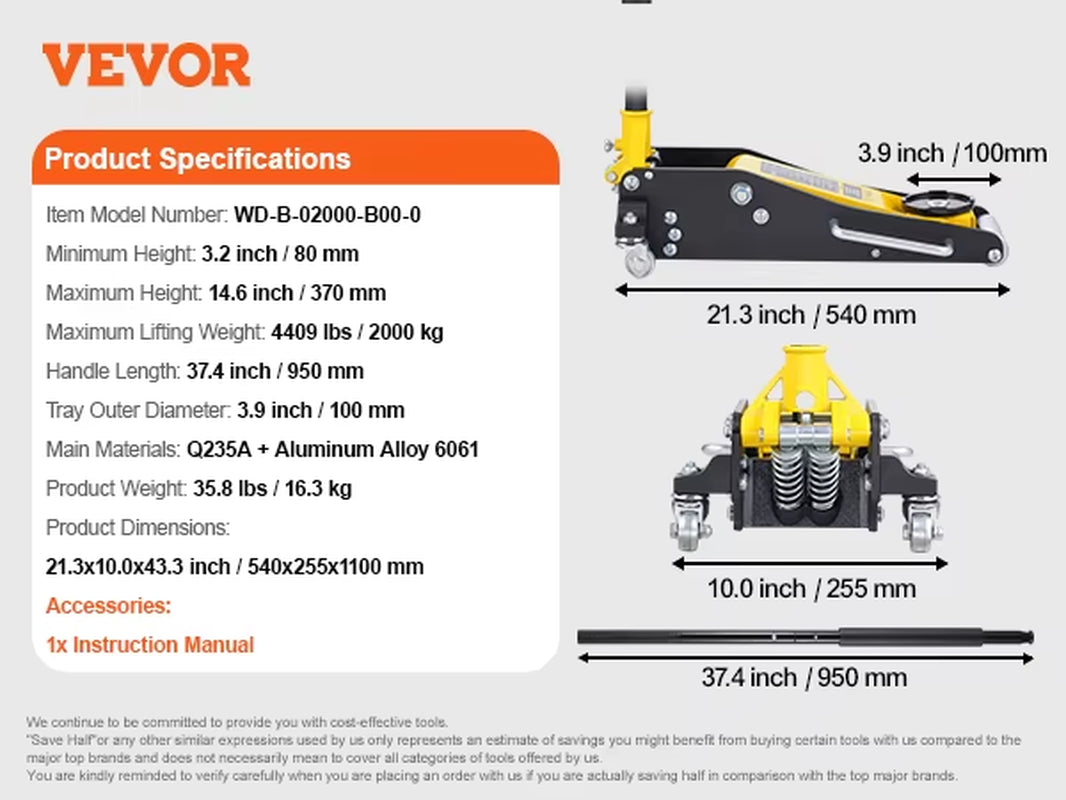 3T/2T Floor Jack Aluminum Hydraulic Racing Jack Hydraulic Car Jack with Dual Piston Quick Lift Pump for Auto Repaire