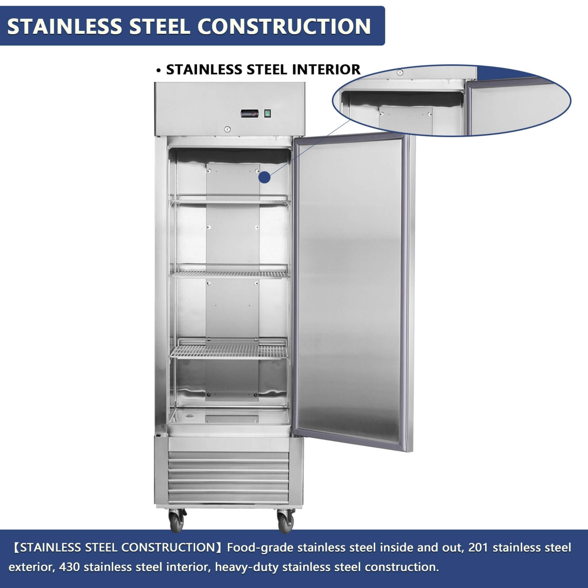 Heavy-Duty 27-Inch 8.7 Cu.Ft Commercial Upright Stainless Steel Reach-In Freezer