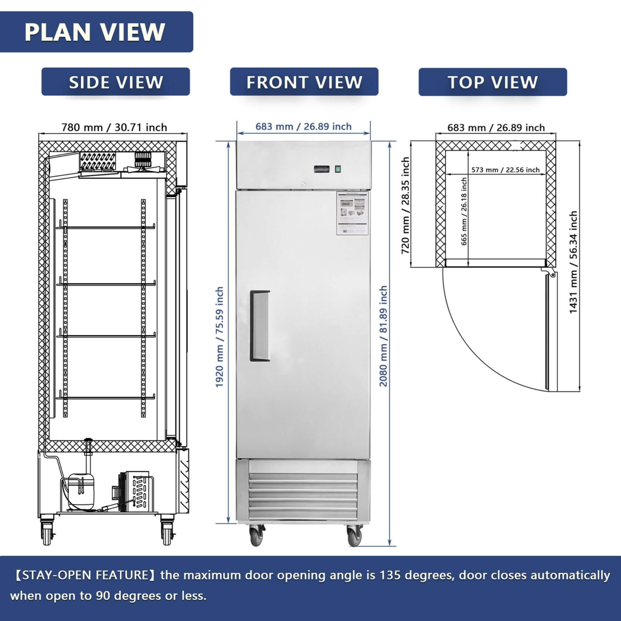 Heavy-Duty 27-Inch 8.7 Cu.Ft Commercial Upright Stainless Steel Reach-In Freezer