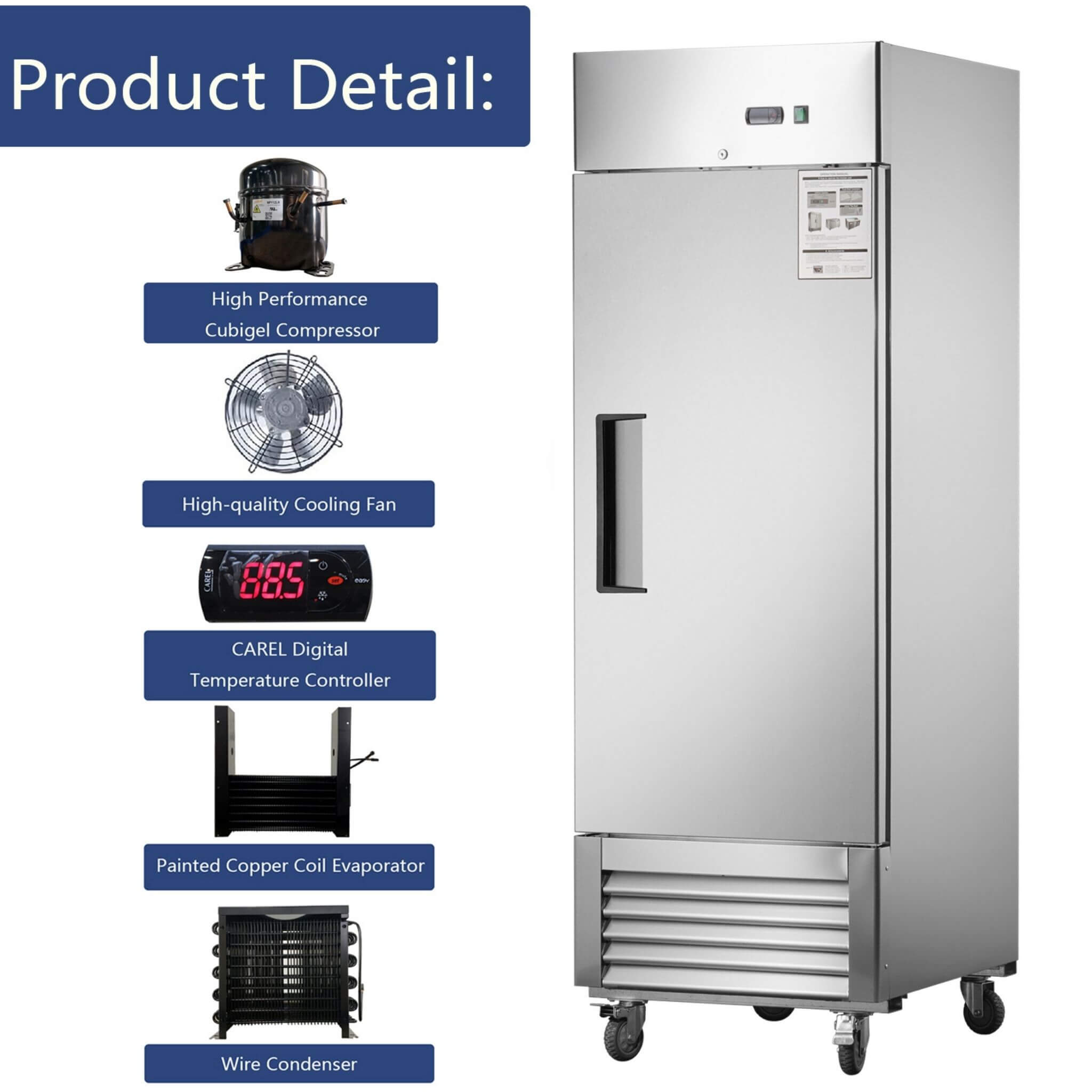 Heavy-Duty 27-Inch 8.7 Cu.Ft Commercial Upright Stainless Steel Reach-In Freezer