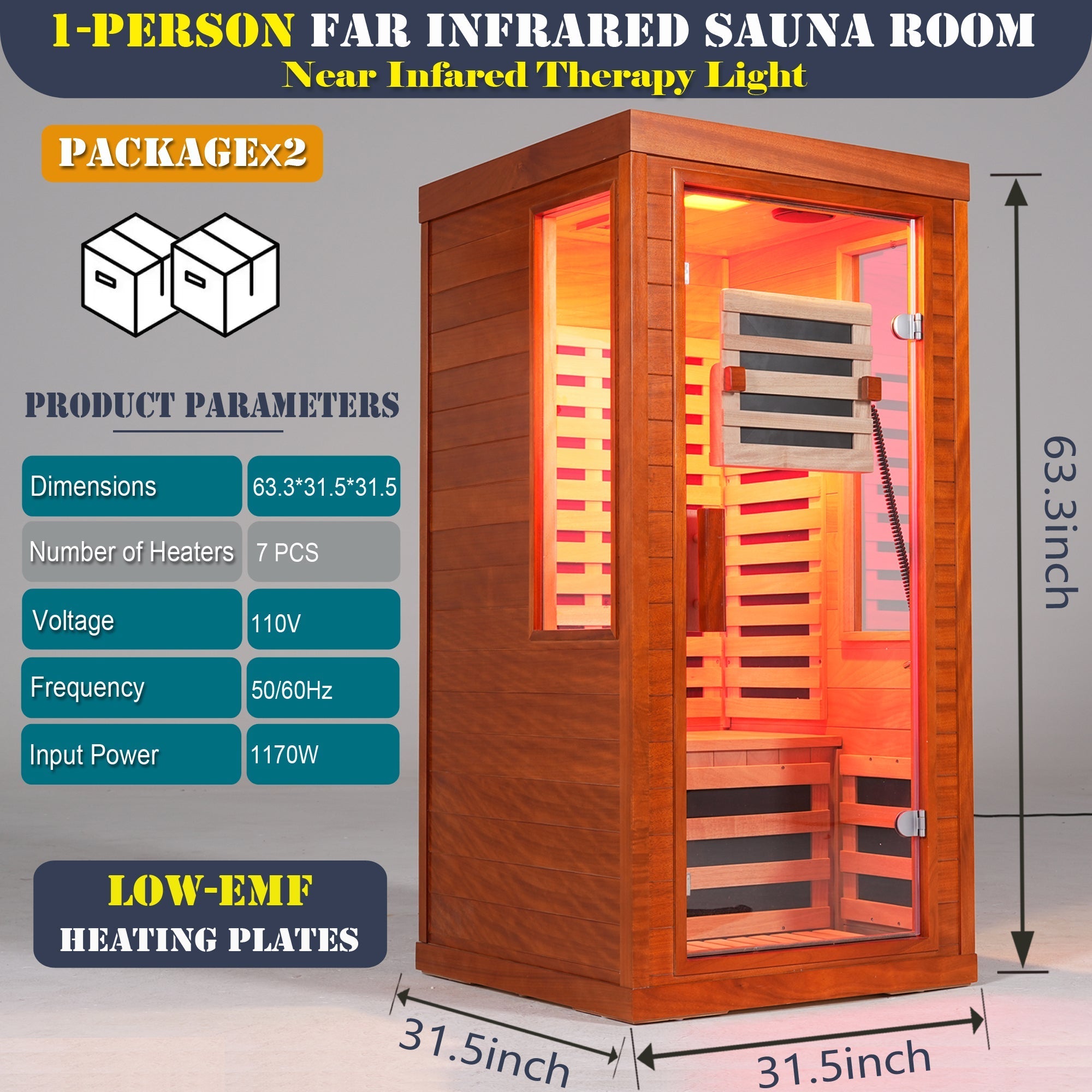 Far infrared sauna front door with red light therapy Low EMFwooden sauna room