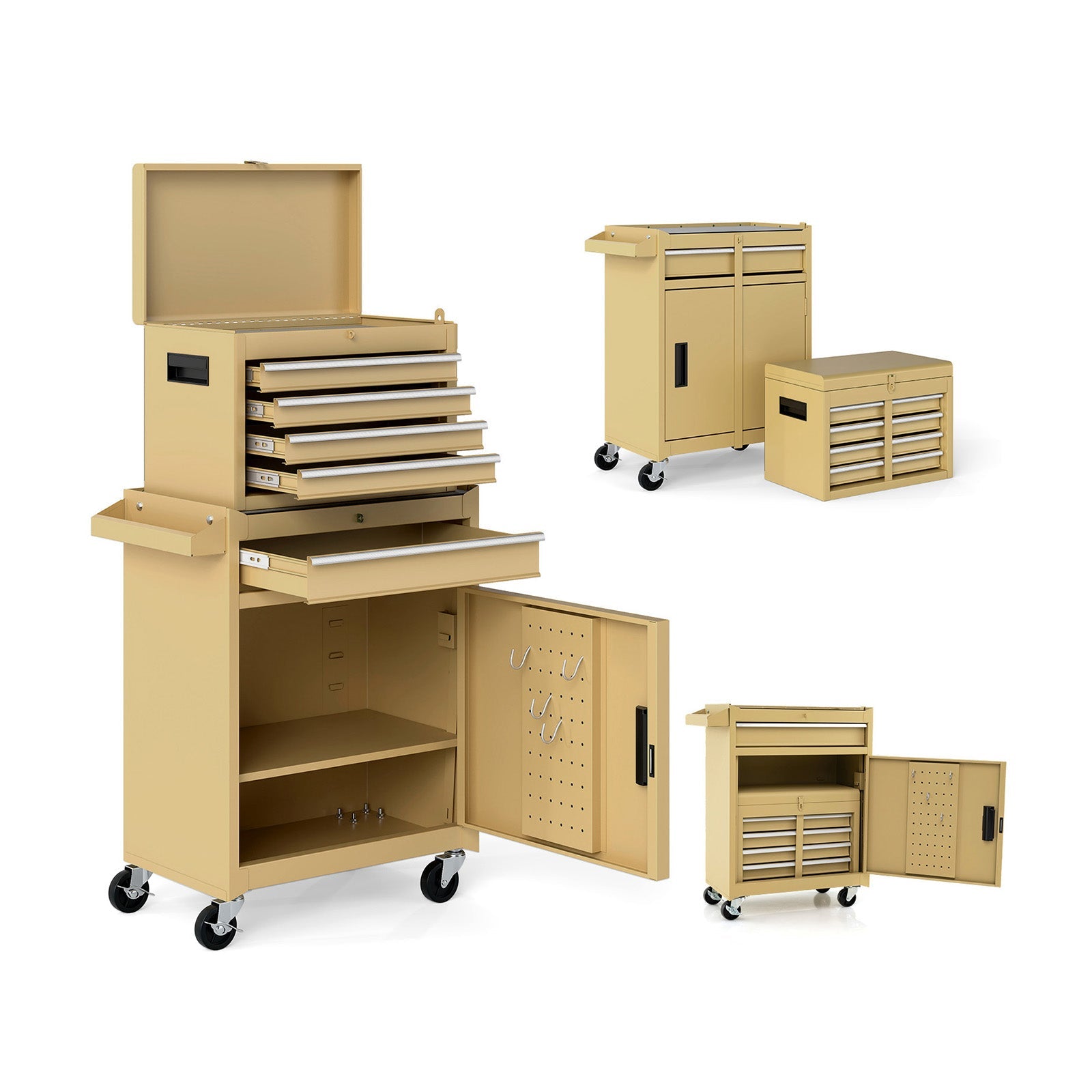 2-in-1 Tool Chest and Cabinet with 5 Sliding Drawers-Black
