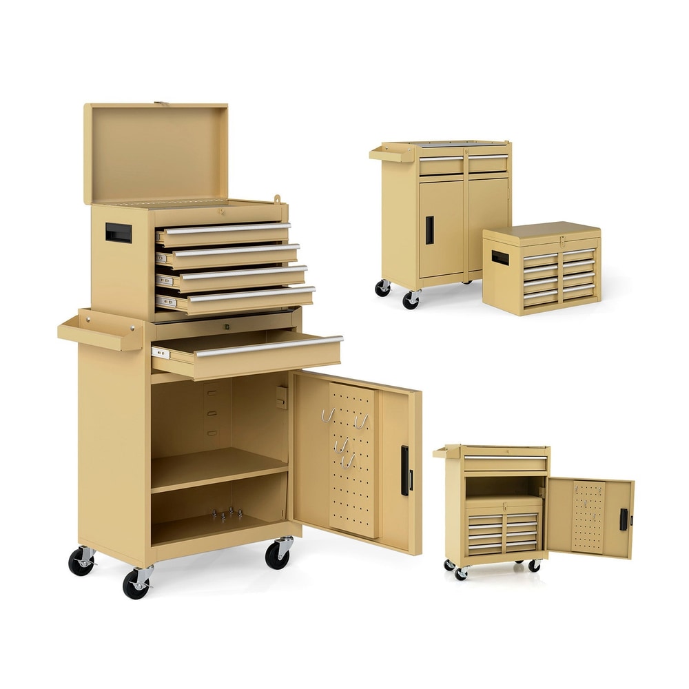 2-in-1 Tool Chest and Cabinet with 5 Sliding Drawers-Black