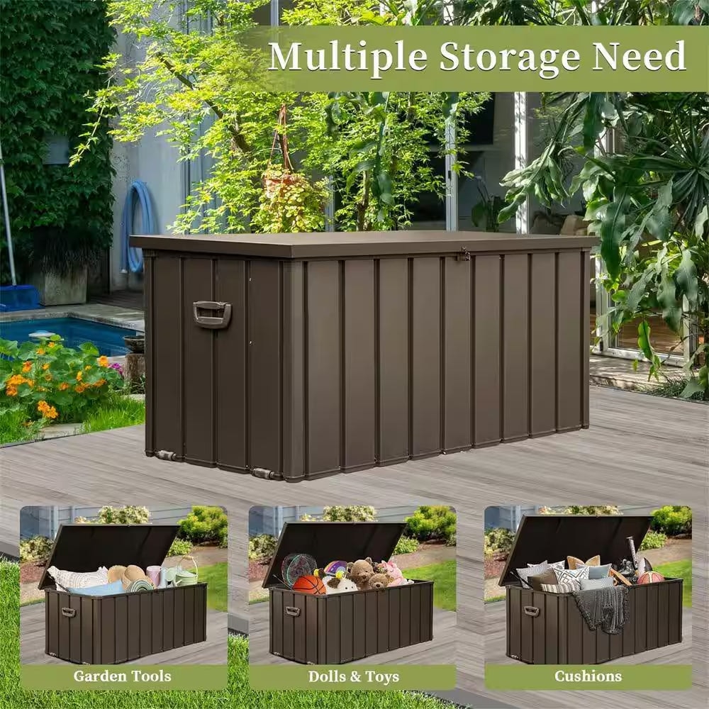100 Gal. Dark Brown Outdoor Storage Deck Box Waterproof, Large Patio Storage Bin