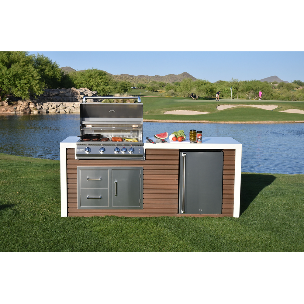 KoKoMo Outdoor Kitchen Island with Waterfall Edge – 32” Built-In Grill