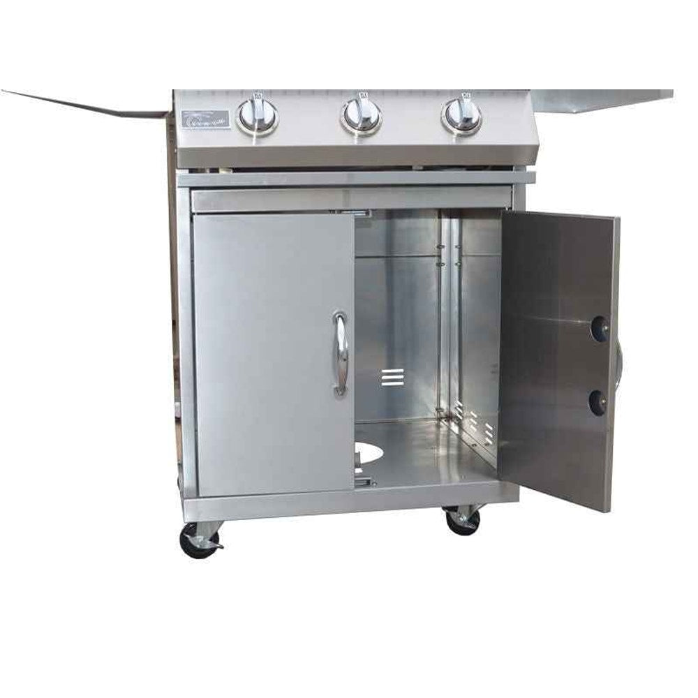 KoKoMo 26” BBQ Grill with 3-Burner Stainless Steel Cart – Freestanding