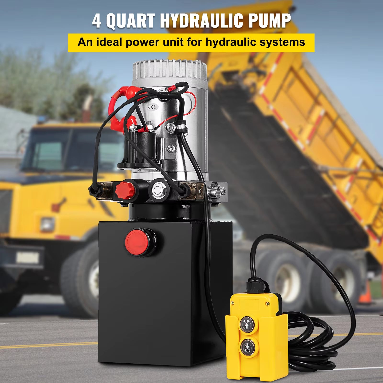 Car Jack Hydraulic Pump 12V DC Double Acting Power Unit 4 Quart Steel Oil Tank Dump Trailer Truck Car Lift Motor Pump