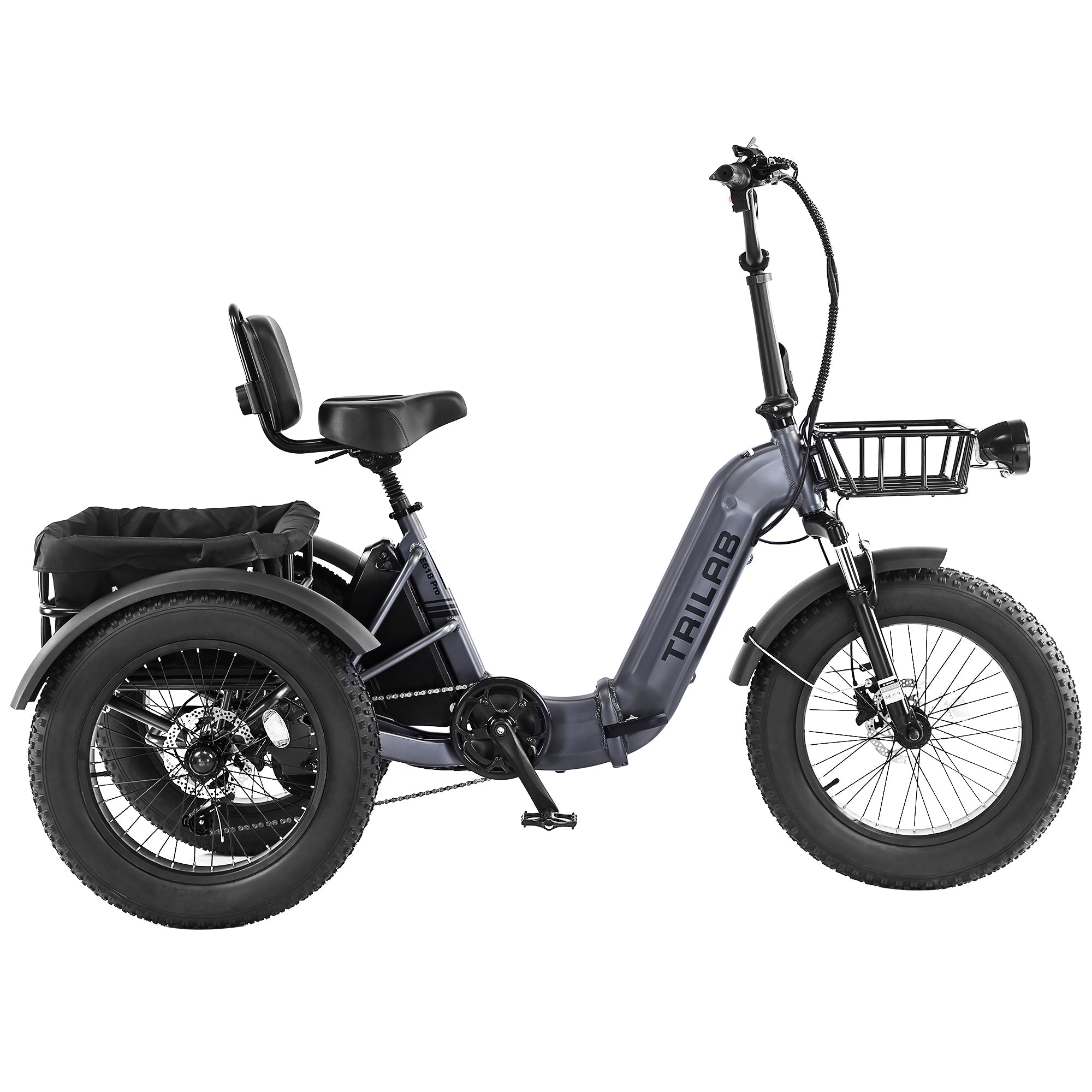 Electric Tricycle Fat Tire 20 In 7-Speed Aluminum Gray 275 LB 50 Mile Range