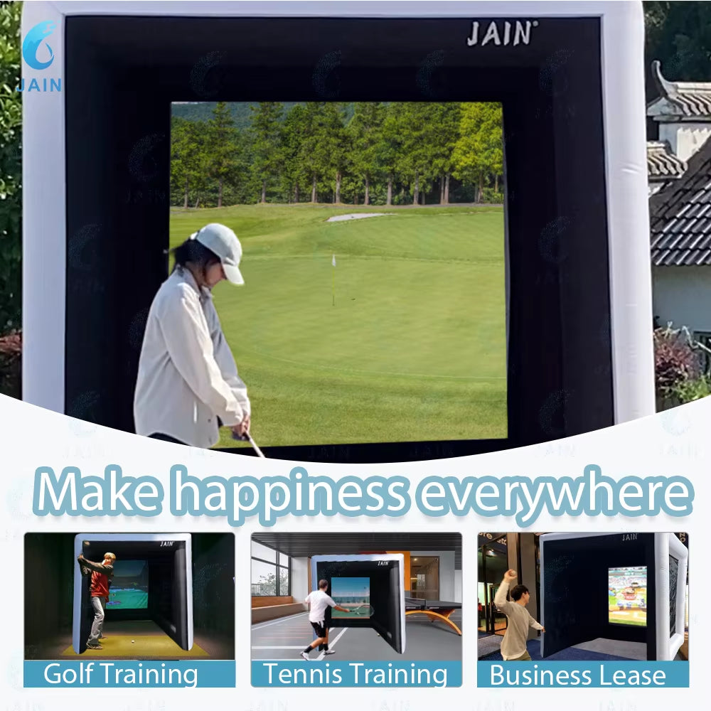 Stock!Inflatable Golf Sim Room Swing Golf Practice Cage with Built-In Fan,Oxford Cloth,Golf Simulator Enclosures