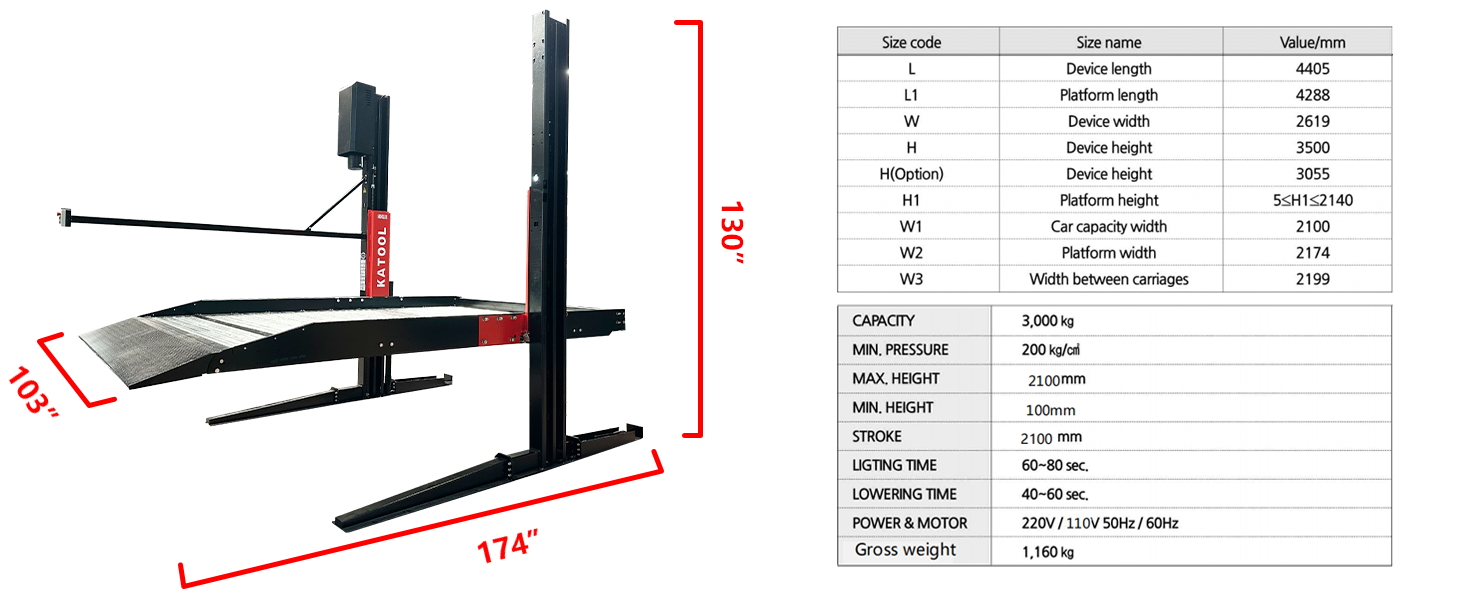 Katool KT-P2700 6,600lbs Two Post Parking Lift