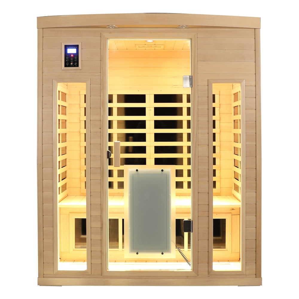 Low EMF, There is also a heating plate on the glass door, Hemlock wood Far-infrared indoor Three person sauna room