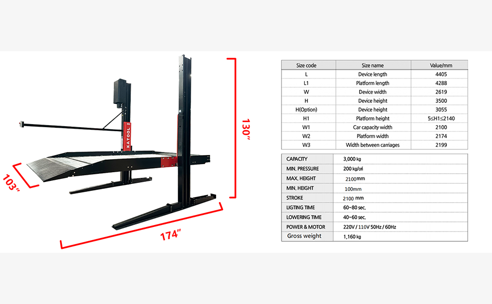 Katool KT-P2700 6,600lbs Two Post Parking Lift