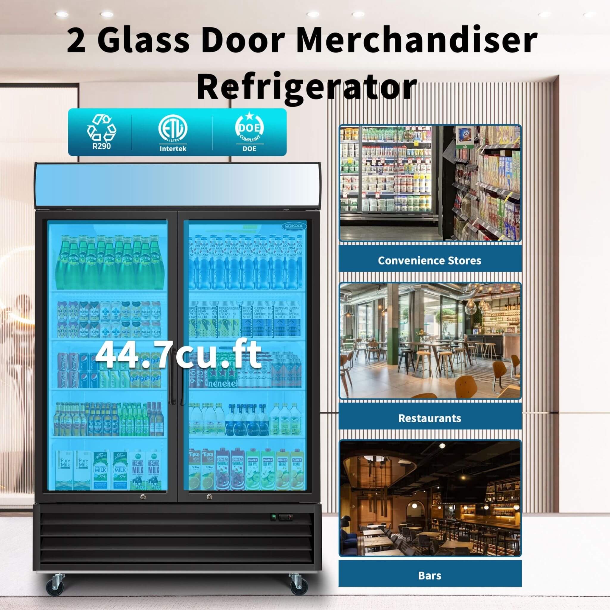 44.7 Cu.Ft Double-Door Commercial Display Merchandising Refrigerator