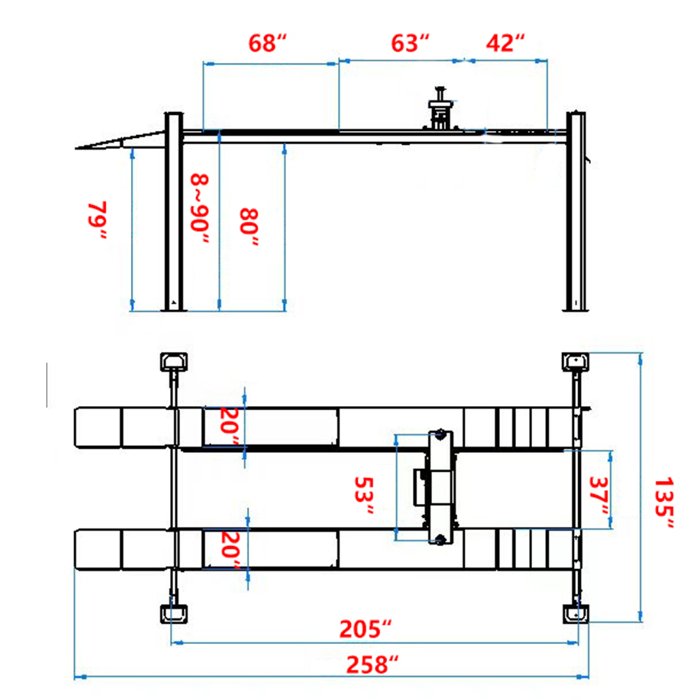 Katool KT-4H120X Heavy Duty Four Post Lift 12,000 lbs Capacity