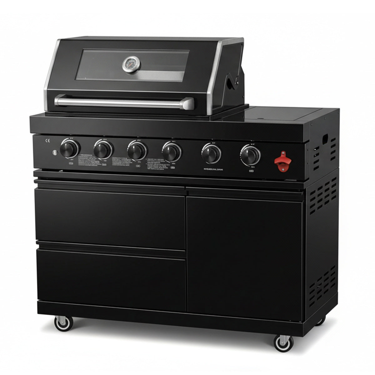 46" Four Burners Black Outdoor Kitchen Islands Grill + Side Burner