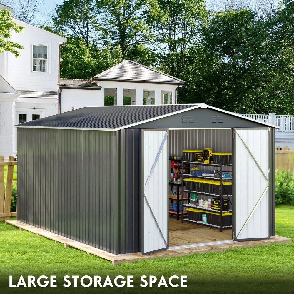 10'X14' Outdoor Metal Shed , Storage Shed with Updated Frame, Lockable Doors & Sliding Roof for Backyard, Garden, Black