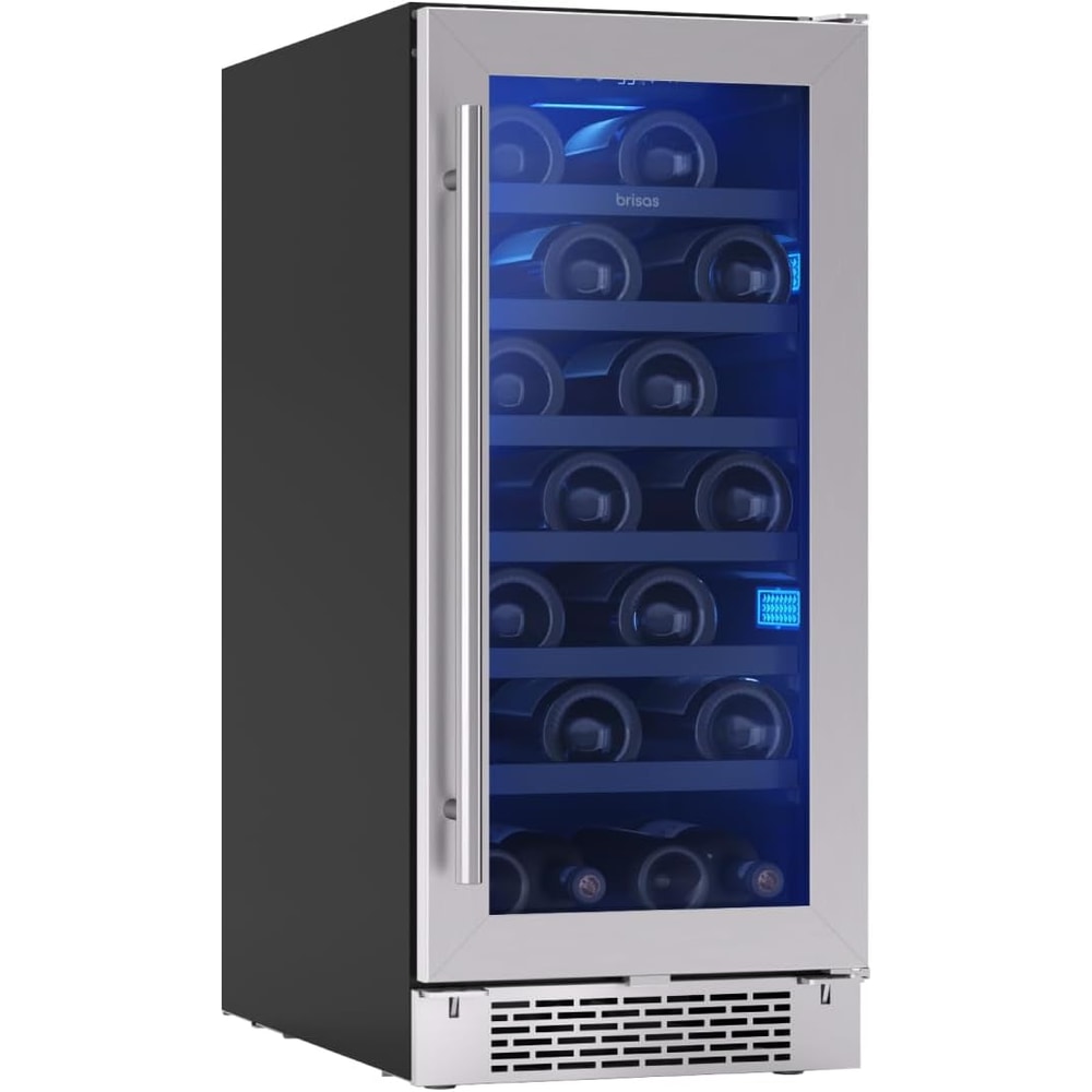 Zephyr Brisas 15 Inch Slim Wine Fridge Single Zone Under Counter - Narrow Mini Wine Cooler Small Cabinet Wine Refrigerator Home Bar Freestanding with Glass Door - 28 x 750ml Bottles