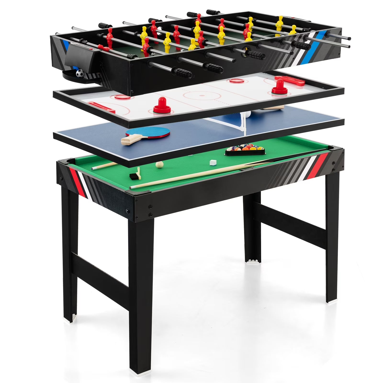 4-In-1 Combo Game Table 49" Foosball with Pool Billiards Air Hockey Table Tennis