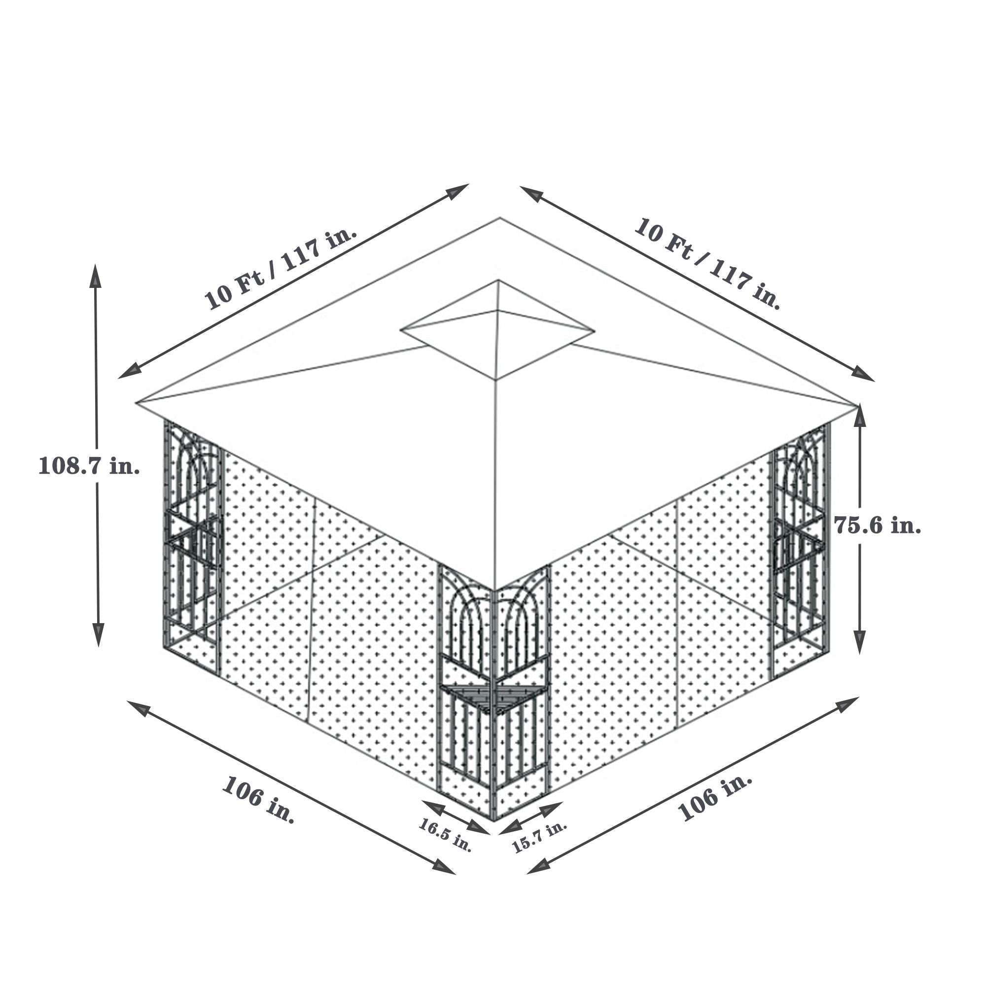 Patio Gazebo Tent With Ventilated Double Roof And Mosquito Net
