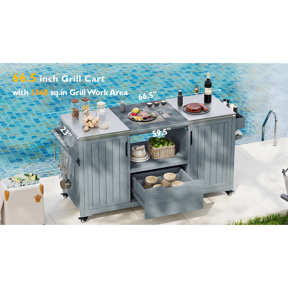 K&K 66.5" Outdoor Kitchen Island for Big Green Egg Grills