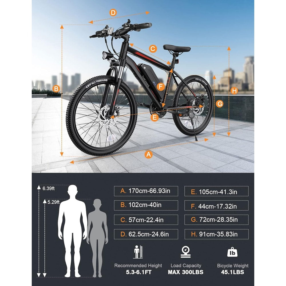 Electric Bike for Adults, 26" Ebike with Peak 500W Brushless Motor, Electric Mountain Bike with 374Wh Removable Battery, 50 Miles Electric Bicycle with Suspension Fork, 21 Speed, LCD Display.