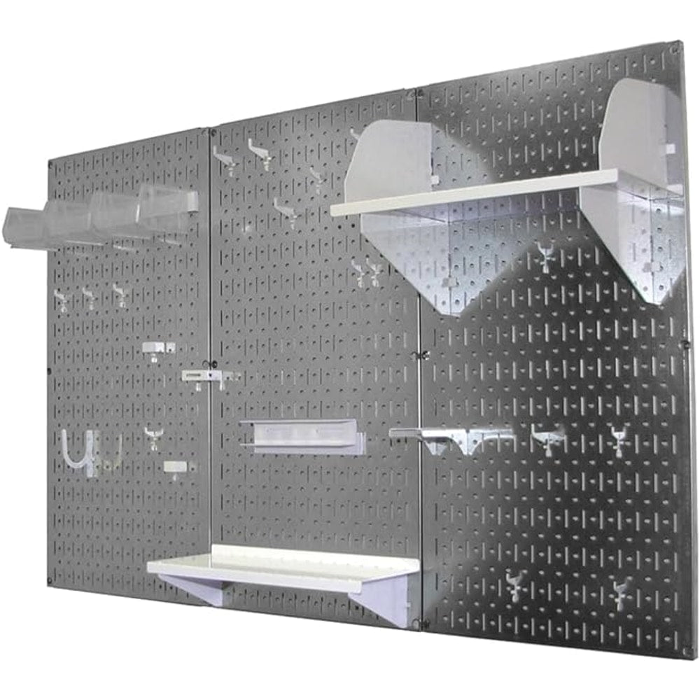 Wall Control Pegboard Organizer 4 ft. Metal Pegboard Standard Tool Storage Kit with Galvanized Toolboard and White Accessories