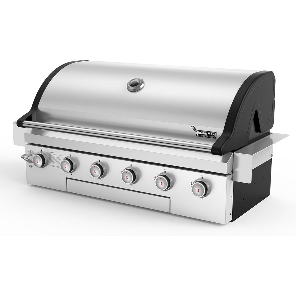 Brand-Man Propane Gas Grill, 40-Inch 6-Burner Built-In Head BBQ Island Outdoor Kitchen, Natural Gas Convertible, Heavy Duty 304 Stainless Steel, 60,000BTUs