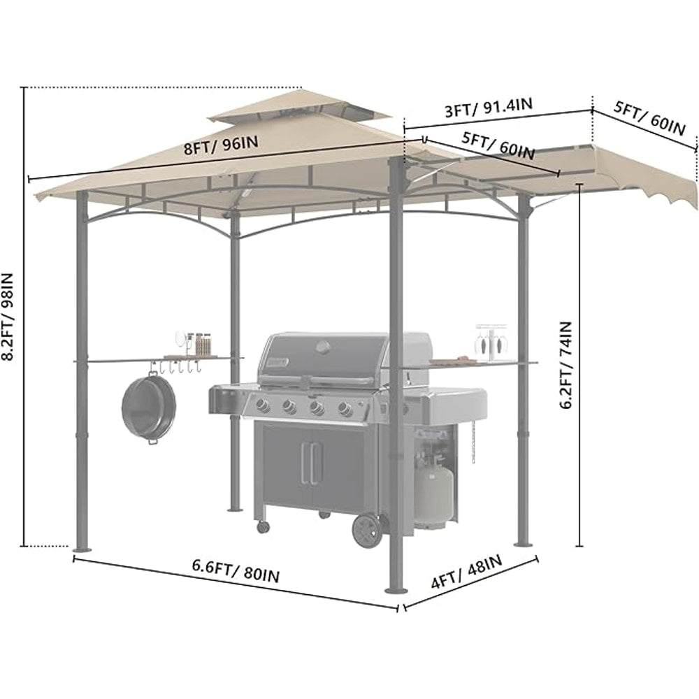 MASTERCANOPY 11 x 5 Grill Gazebo with Extra Side Awning Outdoor BBQ Gazebo with 2 LED Lights for Patio Party Backyard Picnic(Khaki)