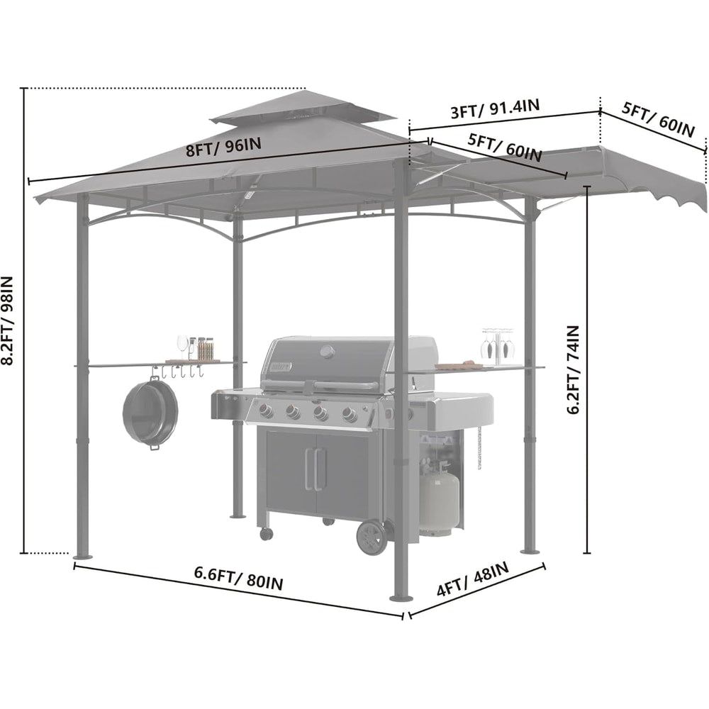MASTERCANOPY 11 x 5 Grill Gazebo with Extra Side Awning Outdoor BBQ Gazebo with 2 LED Lights for Patio Party Backyard Picnic(Dark Gray)