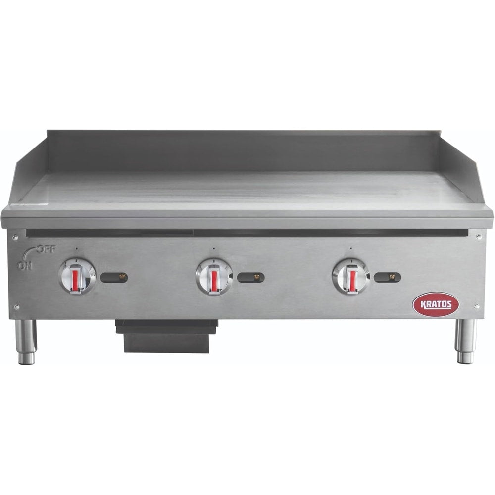 Kratos 29Y-005 36" Commercial Restaurant Gas Countertop Griddle, Manual Controls, 3 Burners, 90,000 BTU Output