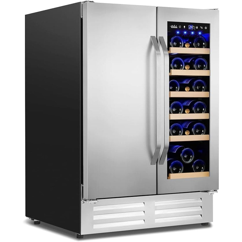 Wine and Beverage Refrigerator,24 Inch Dual Zone Wine Beverage Cooler, Built-in/Freestanding Beer and Wine Fridge with a Powerful Compressor, 20 Bottles and 88 Cans Capacity