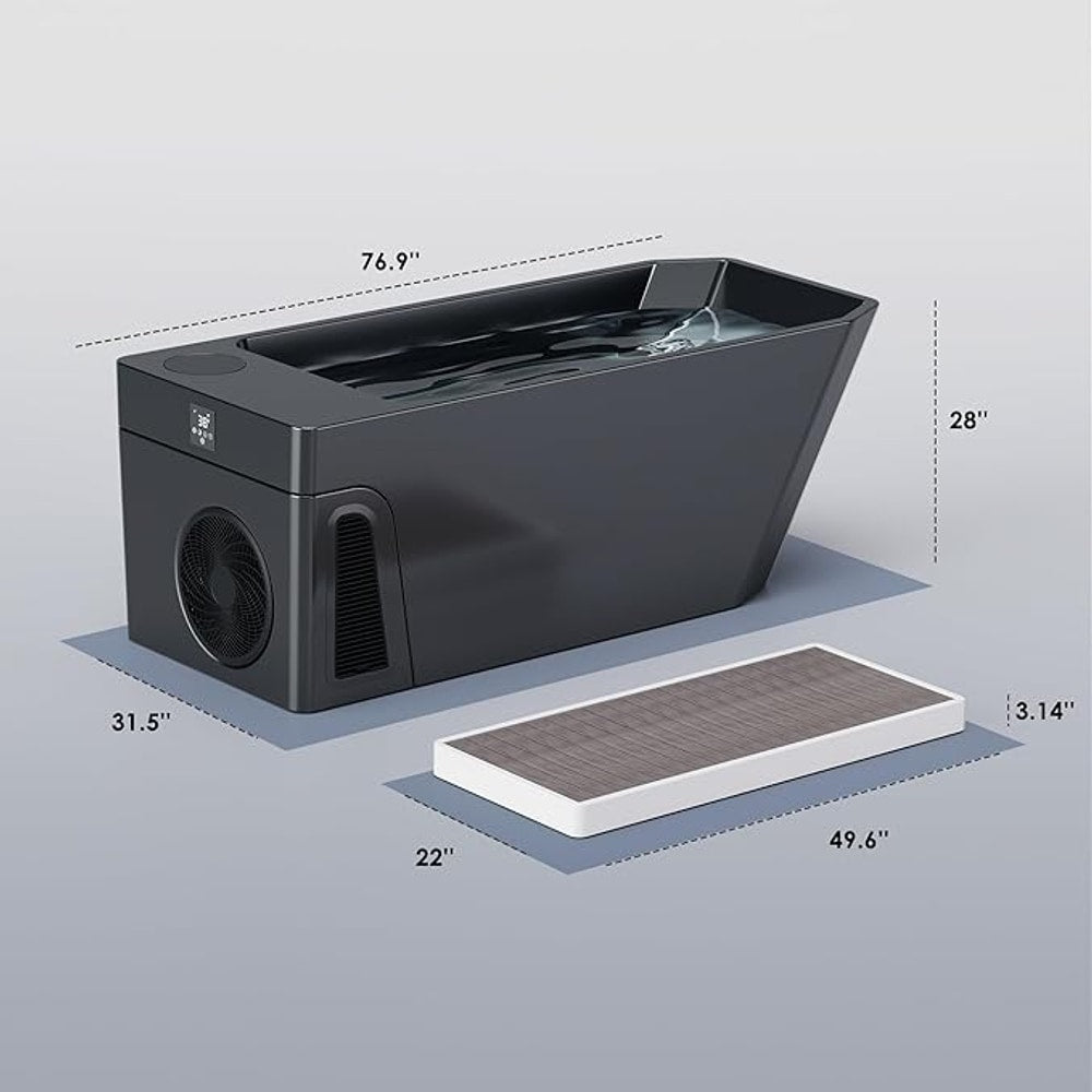 Deeptime Smart Cold Plunge Tub with Basin, Built-in Chiller (Down to 38 °F) – Smartphone Controlled, Whisper-Quiet, Spacious Design for Full-Body Recovery & Cold Therapy,Black