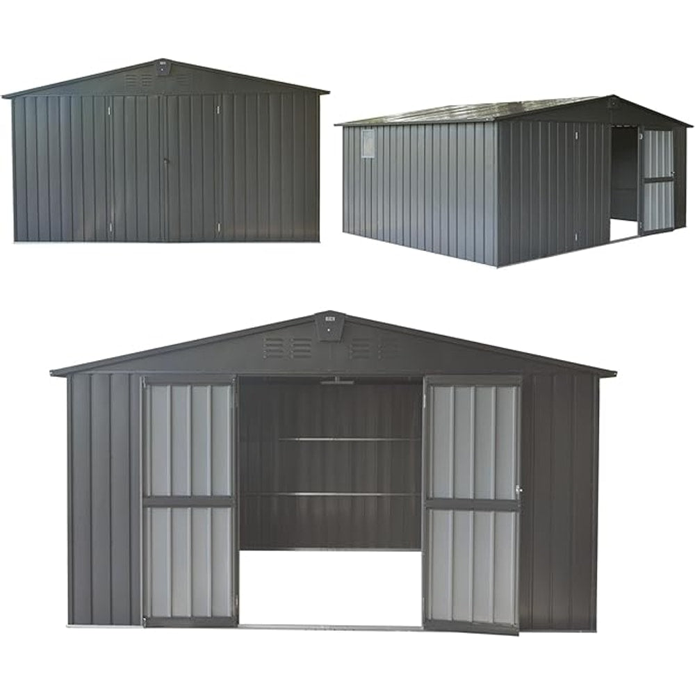Domi Outdoor Storage Shed 11' x 12.5', Metal Sheds Steel Utility Tool Storage House with Double Lockable Doors & Air Vents for Patio Garden Lawn Backyard, Dark Gray