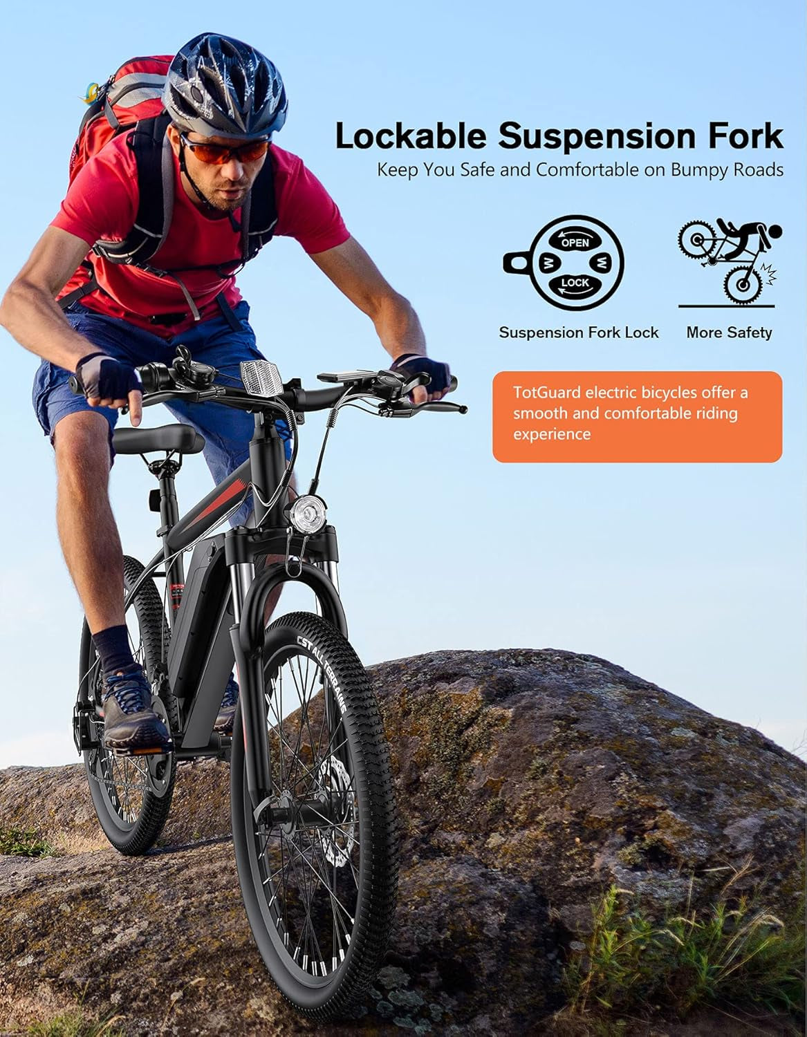 Electric Bike for Adults, 26" Ebike with Peak 500W Brushless Motor, Electric Mountain Bike with 374Wh Removable Battery, 50 Miles Electric Bicycle with Suspension Fork, 21 Speed, LCD Display.