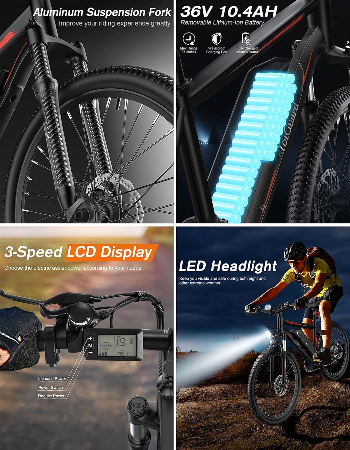 Electric Bike for Adults, 26" Ebike with Peak 500W Brushless Motor, Electric Mountain Bike with 374Wh Removable Battery, 50 Miles Electric Bicycle with Suspension Fork, 21 Speed, LCD Display.