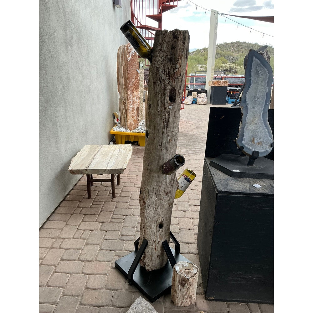 Madagascar Petrified Wood Log Wine Holder with 9 Holes