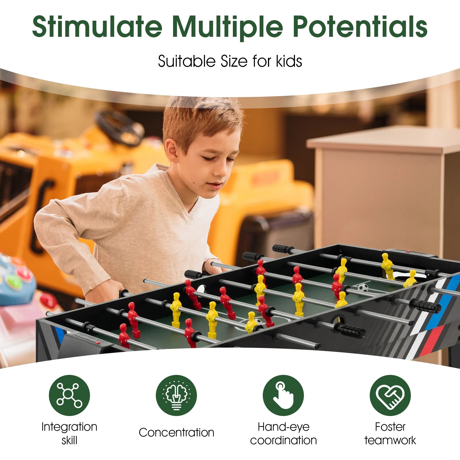 4-In-1 Combo Game Table 49" Foosball with Pool Billiards Air Hockey Table Tennis