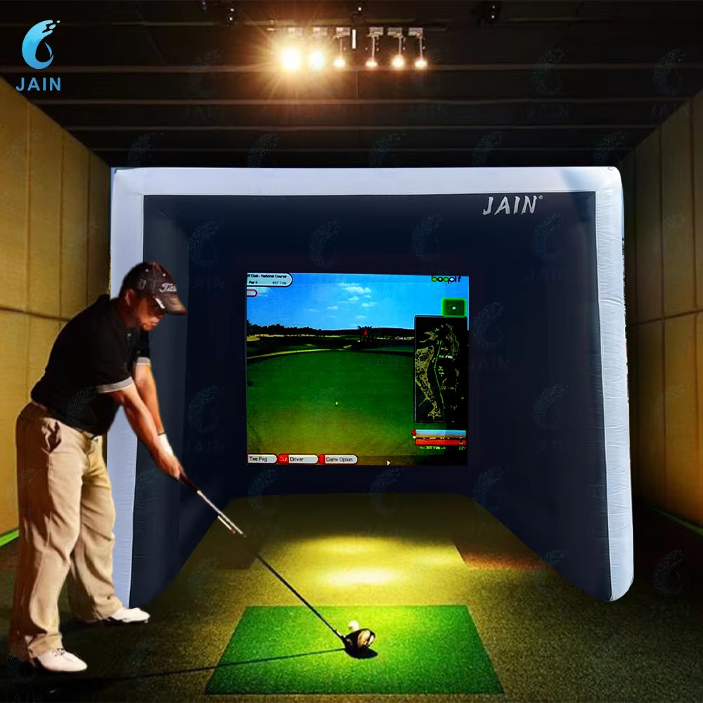 Stock!Inflatable Golf Sim Room Swing Golf Practice Cage with Built-In Fan,Oxford Cloth,Golf Simulator Enclosures