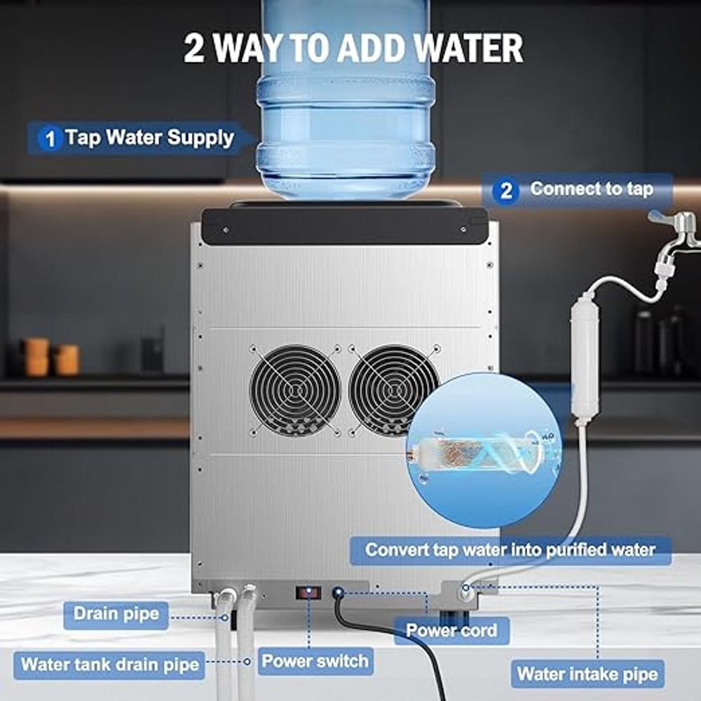 Nugget Ice Maker Countertop, 40 LBS/Day with 10 LBS Storage Bin, Freestanding/Countertop Ice Maker Machine Stainless Steel, Soft Chewable Pellet Ice Machine for Home Bar Kitchen Office, Self-Cleaning