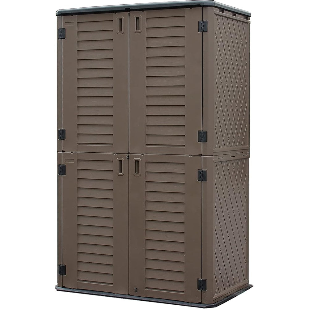 Sheds & Outdoor Storage, 52 Cu.ft Vertical Storage with Floor, Cabinet Waterproof for Garage Pool Bike Shed, Garden , Coffee Brown