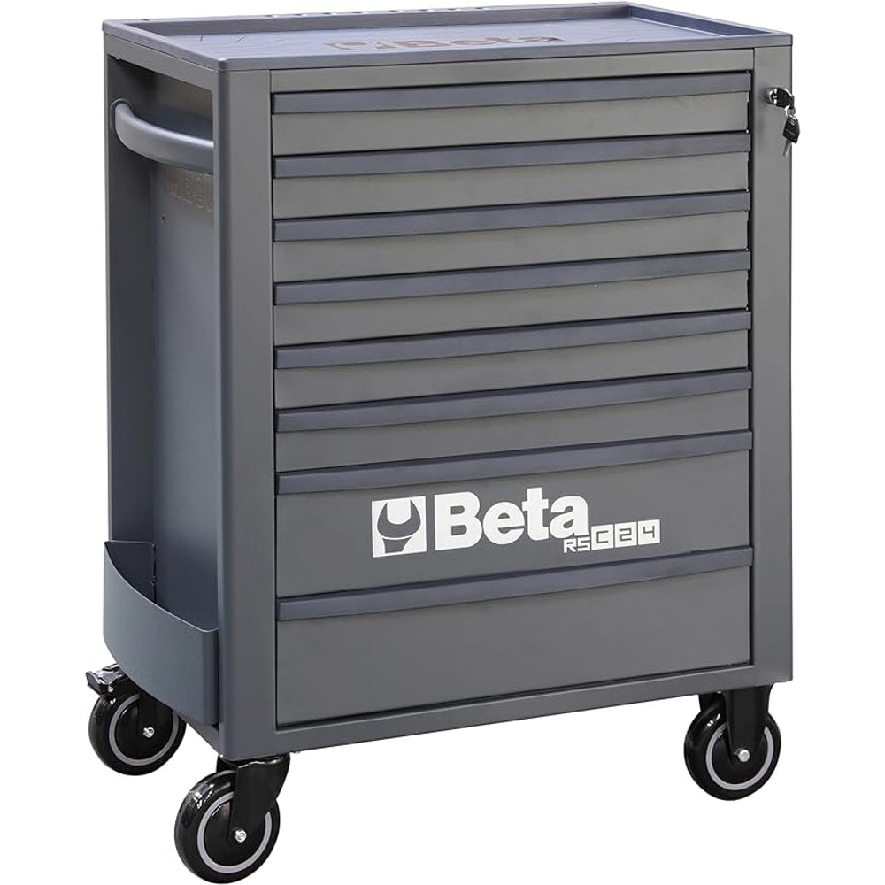 Beta RSC24 Heavy Duty Rolling Tool Cabinet, 8 Drawers, Grey, Ball Bearing Slides, Rubber Mat Liners, 5" Casters, Anti-Fall Edge Worktop, 1760 lbs Load Capacity, Made in Italy