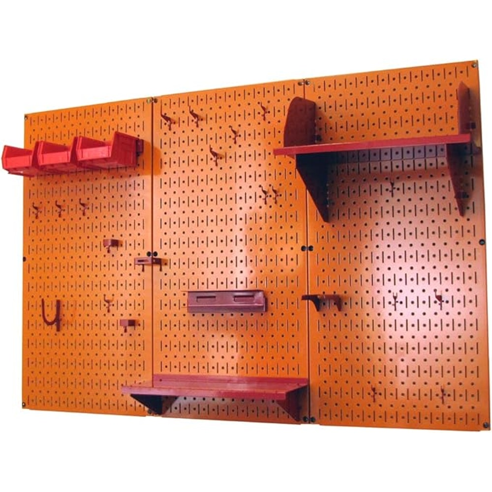 Wall Control Pegboard Organizer 4 ft. Metal Pegboard Standard Tool Storage Kit with Orange Toolboard and Red Accessories