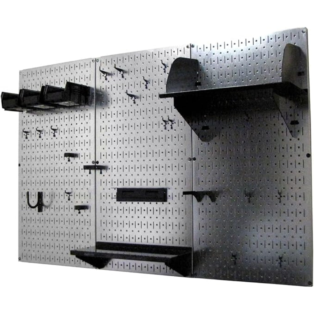 Wall Control Pegboard Organizer 4 ft. Metal Pegboard Standard Tool Storage Kit with Galvanized Toolboard and Black Accessories