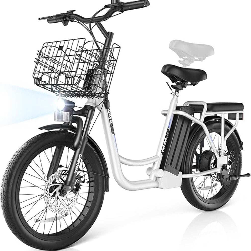Caroma Electric Scooter with Seat, 48V Removable Battery E-Bike, Up to 30Miles&20MPH, 500/800/1200W Motor, 20" Fat Tire Adult Electric Bicycles for Commuting with Basket